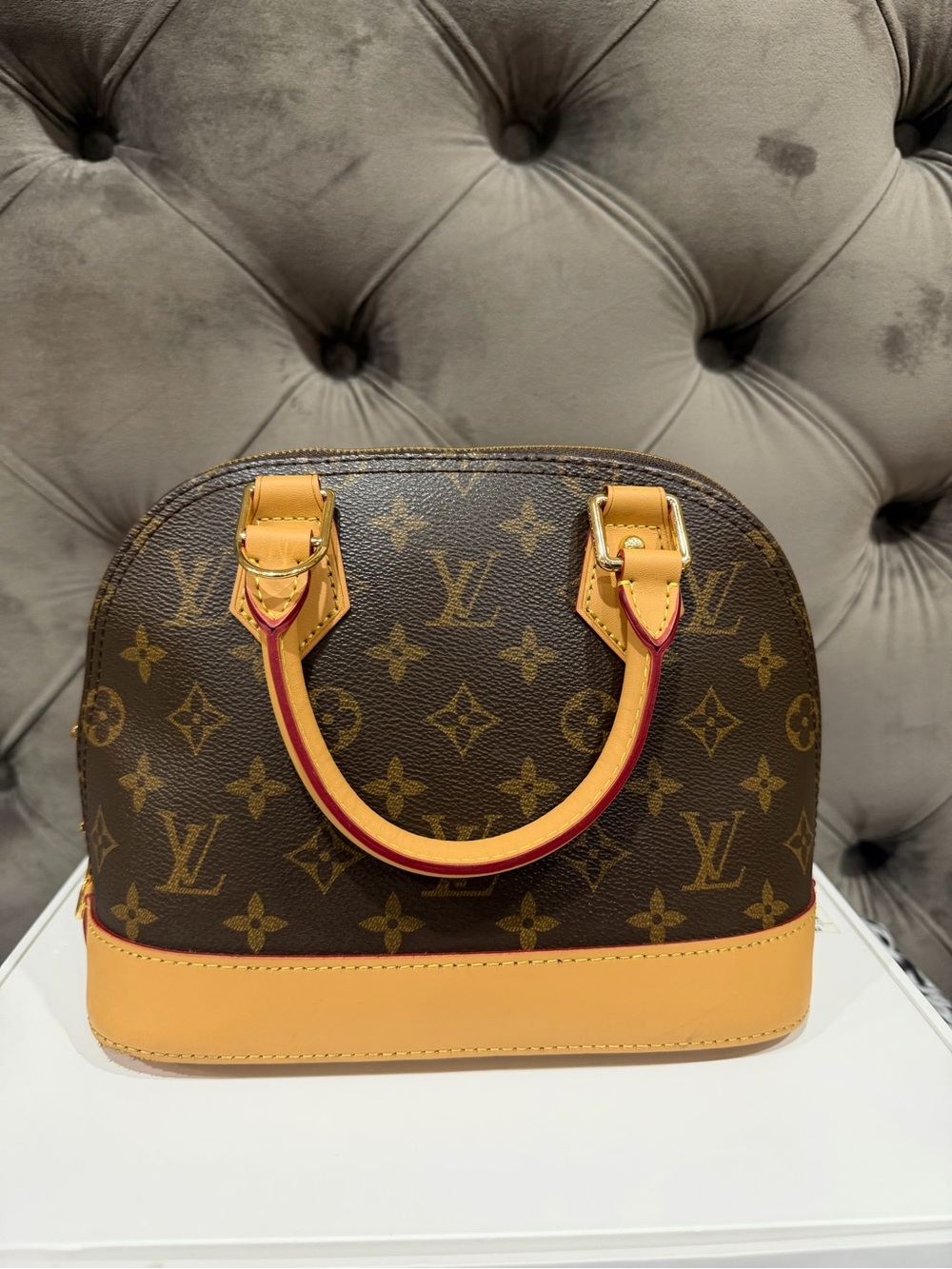Louis Vuitton Monogram Alma Satchel in Brown with Natural Trim